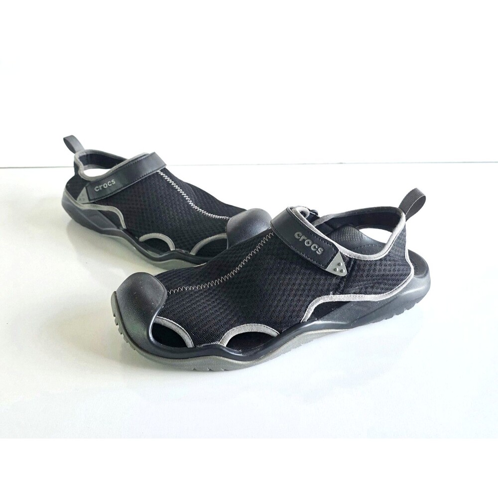 CROCS Men's Black Swiftwater Mesh Deck Sandals Sz 15 Water Shoes Outdoor Beach